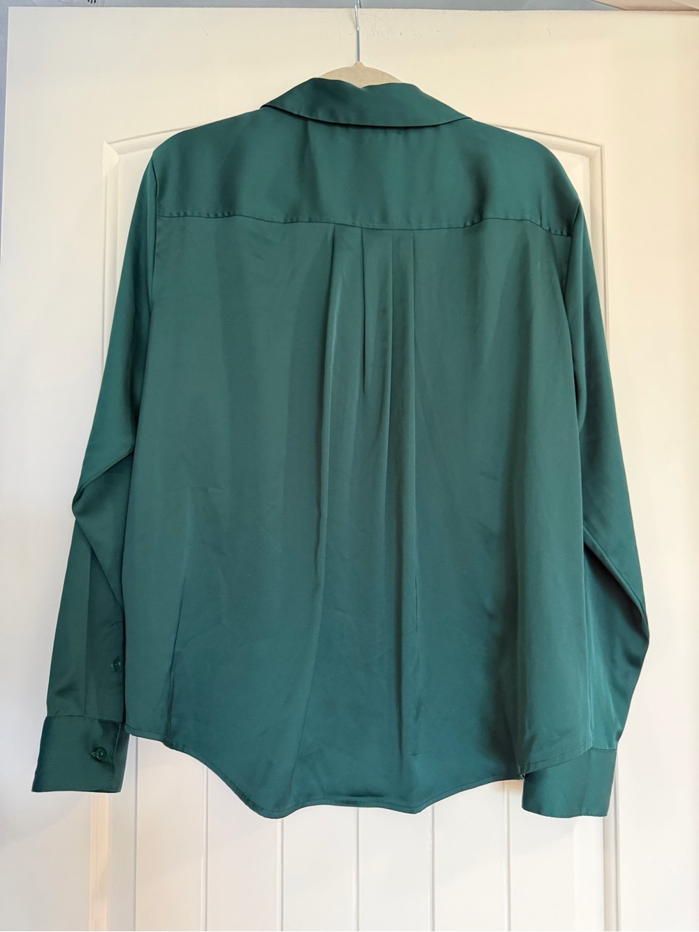 Emerald Green Silky Button-Front Blouse - Picture 5 of 8